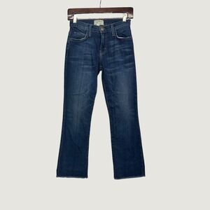 Current Elliott The Kick Jean Size 23 Blue Cropped Flare Raw Hem Mid Rise Denim